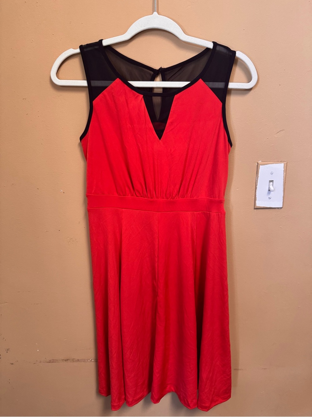 Enfocus Studio Red Dress with Black Mesh Yoke